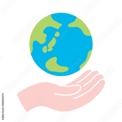 地球を手で包むイラスト｜環境保護・サステナブル・グローバルサポートの素材