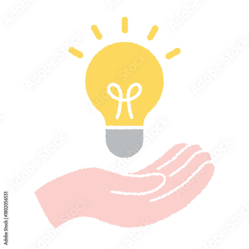 電球を手で支えるイラスト｜アイデア・発想・クリエイティブ・ひらめき素材