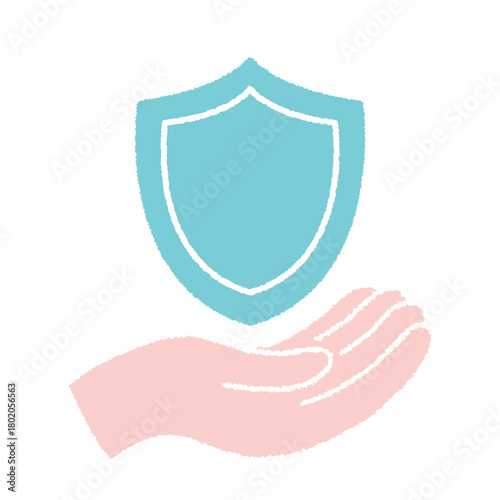 盾をやさしく支える手のイラスト｜セキュリティ・安全・安心のシンボル素材