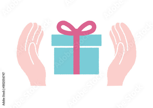 両手で包むギフトボックスのイラスト｜プレゼント・贈り物・感謝を伝えるイメージ素材
