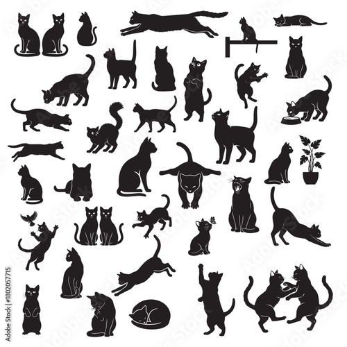 set of cats silhouettes