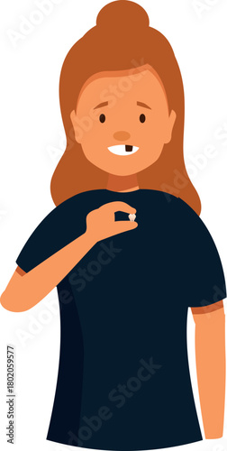 Young girl happily displays a gap in her smile and holds her fallen baby tooth, symbolizing a milestone in childhood development