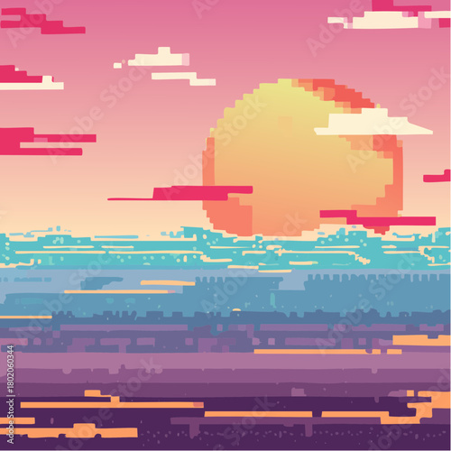 Pixelated bitmap distortion with dither effect and speckled glitch 8 bit noise.