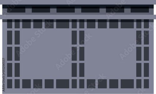 Large gray plastic storage crate with lid closed, isolated on white background