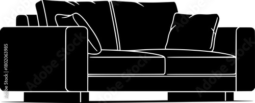 A sleek, modern sofa with a minimalist design, vector