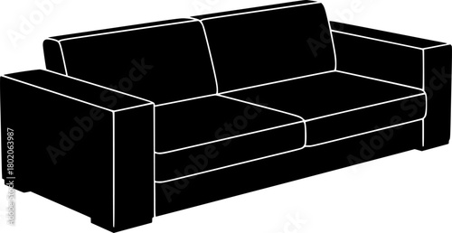 A sleek, modern sofa with a minimalist design, vector