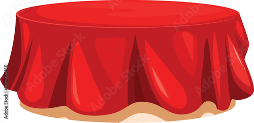 Round table covered with a red tablecloth, creating an elegant and sophisticated atmosphere