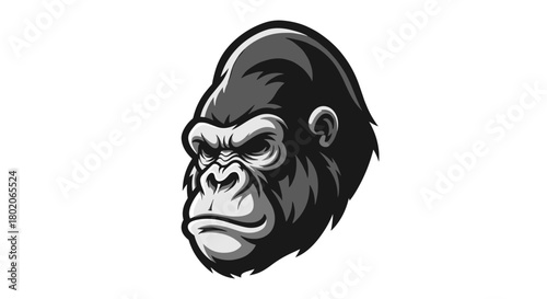 Detailed Gorilla Head Illustration with Intricate Shading and Intense Gaze.