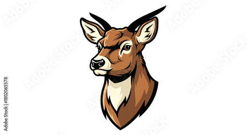 Fierce brown gazelle head mascot vector illustration.