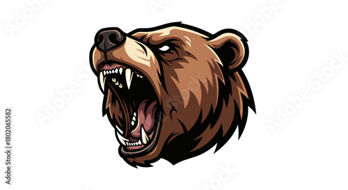 Fierce roaring brown bear head vector mascot.