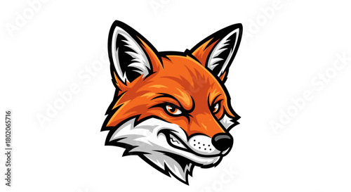 Intense Fox Head Mascot with Sharp Features and Determined Expression.