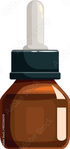 Glass flask with serum and pipette dispenser for beauty or healthcare treatment