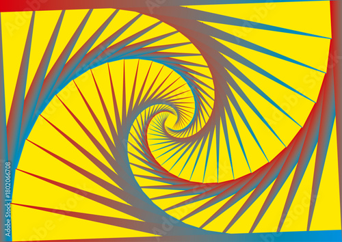Abstract geometric spiral with vivid yellow background and twisting gradient lines, creating a sense of motion, depth, and visual energy. Ideal for modern design, technology, and creative concepts.