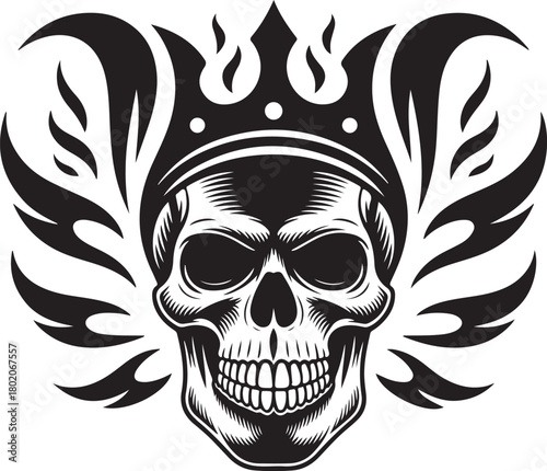 Skull with crown and wing isolated on, creating a striking and regal design