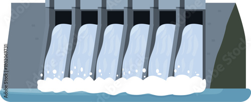 Water flowing through hydroelectric dam, generating clean energy and powering communities