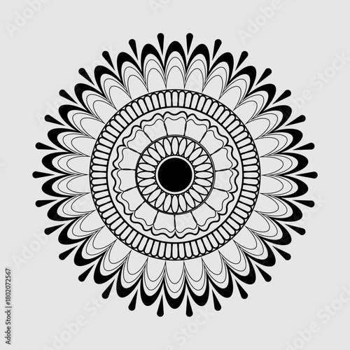 A bold black mandala created with clean line-art strokes and a strong geometric floral structure. Ideal for tattoos, logos, packaging, wallpapers, and decorative digital projects.
