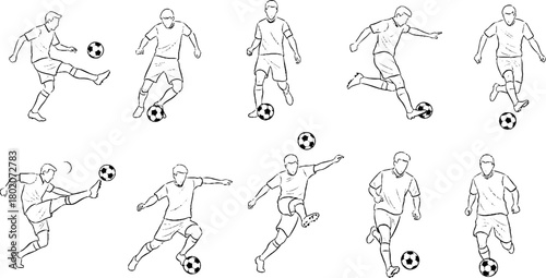 Minimalist soccer player outline illustration dynamic action fiber connectivity