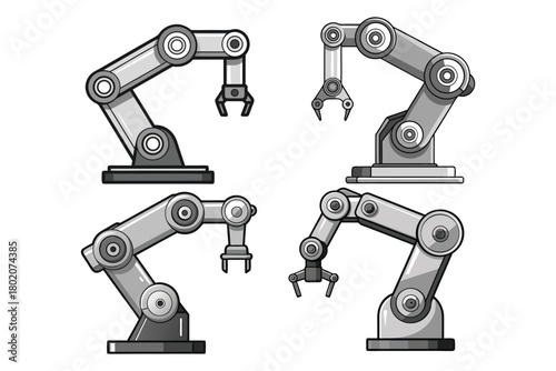 Single robotic arm with segmented joints in sleek minimal design, solid metallic silver color