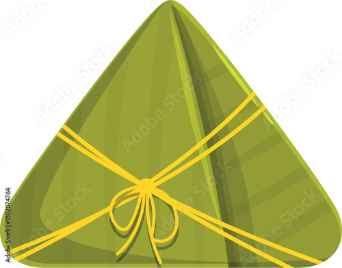 Cartoon zongzi, a traditional chinese rice dish wrapped in bamboo leaves, tied with yellow string, enjoyed during dragon boat festival