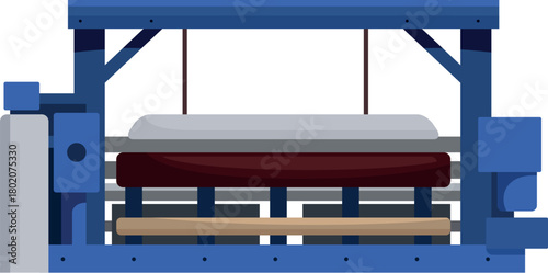 Woodworking factory equipment pressing together thin layers of wood and adhesive to create a strong, durable panel