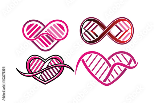  Single stylized DNA helix twisted into a heart shape, solid bright magenta color