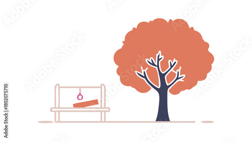 Tree with swing bench isolated on white background .vector icon