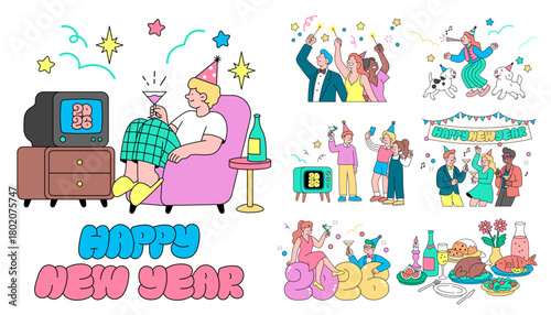 New Year Celebration Party Illustration Set