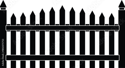 Wooden fence silhouette vector illustration, garden boundary security design, outdoor property barrier for house yard, farm landscape and privacy protection