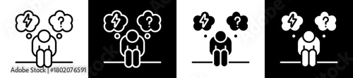 Depression Icon Set In Black And White Filled Style Collection