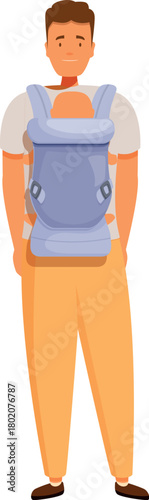 Young father holding his baby in a baby carrier, enjoying a walk and parenthood