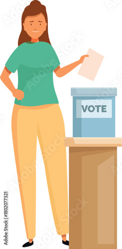 Woman inserting ballot paper into vote box, exercising her right to vote during elections