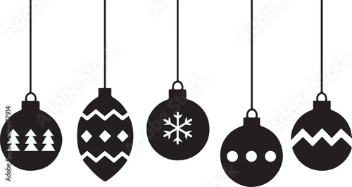 Set of Christmas hanging balls and ornaments holiday decoration vector illustration, Set of simple christmas balls isolated on white background.