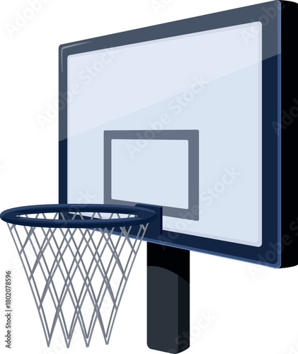 Basketball hoop with net and transparent backboard isolated on white background, ready for the game