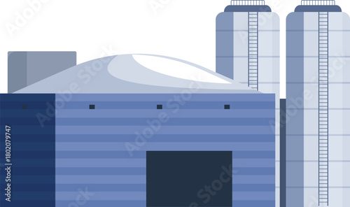 Industrial building with storage silos, representing manufacturing, processing, or storage operations in various industries