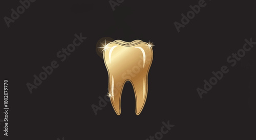 Single, shiny golden tooth isolated on dark, symbolizing dental health or valuable tooth
