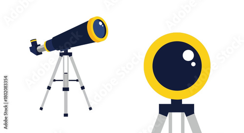 A colorful illustration of a telescope and a magnified view of space