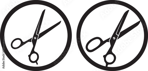 Two open scissors inside circles silhouette