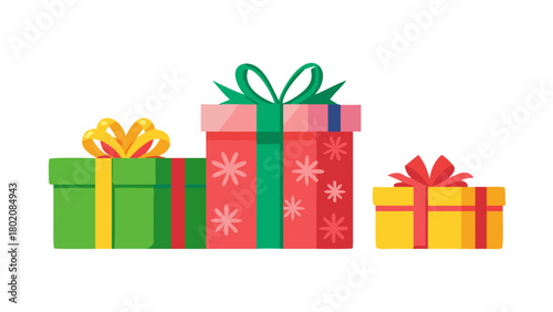 Set of Christmas gifts, New Year presents, gift boxes with ribbons, vector illustration in flat style .vector icon
