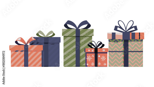 Set of Christmas gifts, New Year presents, gift boxes with ribbons, vector illustration in flat style .vector icon
