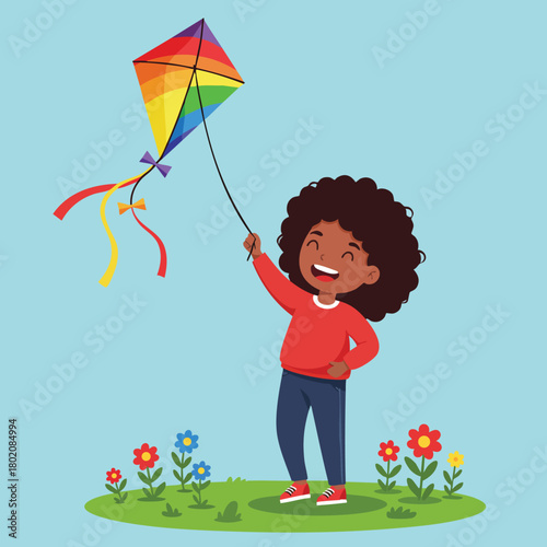 Child flying a colorful kite in a sunny park, enjoying outdoor fun and capturing joyful moments with friends and family 