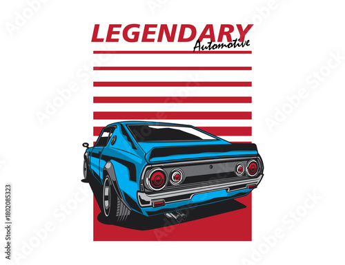 90s legendary car in blue accent for vector graphic illustration