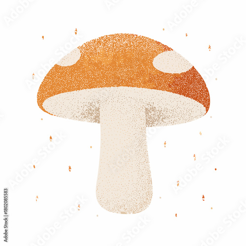 Mushroom, collage element with vintage stipple photocopy effect, with retro grainy texture
