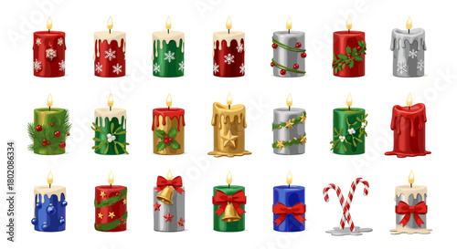 Collection of christmas candles isolated on