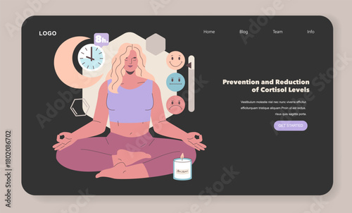 Woman Meditating to Reduce Cortisol Levels Vector Illustration