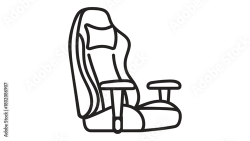 Ergonomic gaming chair line art illustration for e-sports and comfortable professional gamer equipment Vector