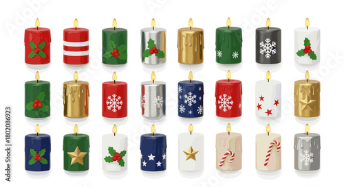 Collection of decorative christmas candles isolated on