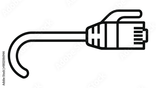 Ethernet cable line icon for wired internet connectivity, network data transfer, and communication. Vector