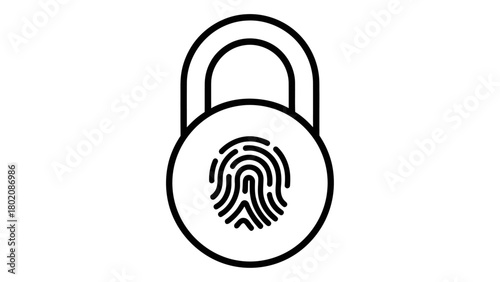 Fingerprint padlock icon representing biometric security access and digital data protection concept. Vector