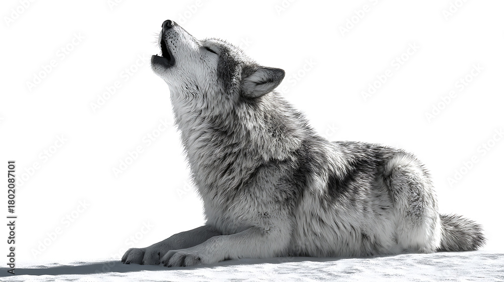 Naklejka premium Lone wolf howling standing on white background