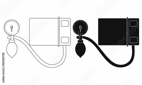 Set of sphygmomanometer,blood pressure monitor, blood pressure machine, or blood pressure gauge icon.outline and silhouette.for medical, healthcare, diagnostics, and blood pressure themes.